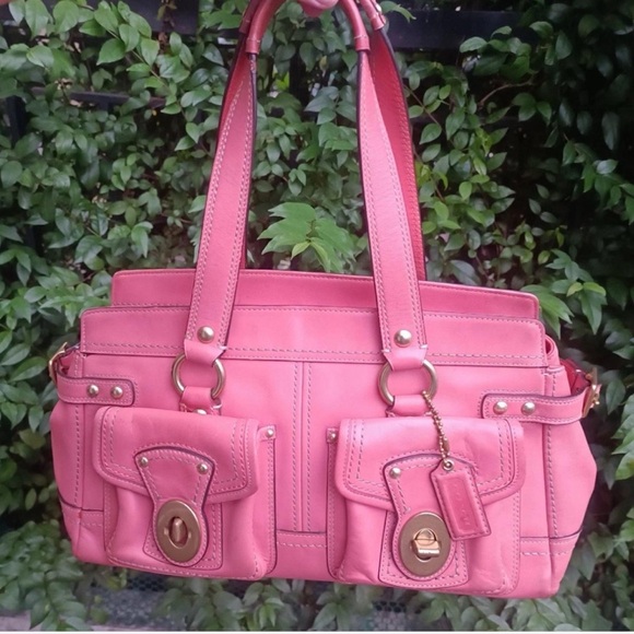 Coach Handbags - Vintage Rare Coach Coral Legacy Double Turnlock Leather Handbag